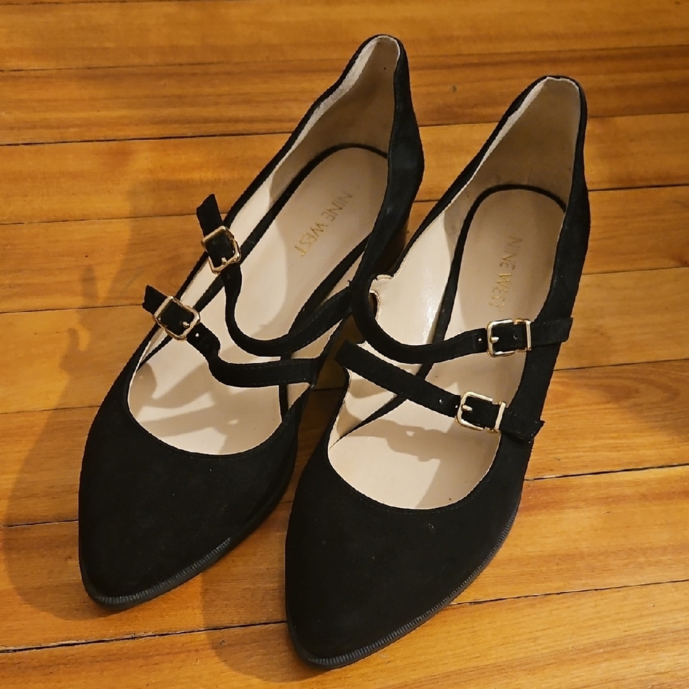 Nine West Black Double Strap Heels